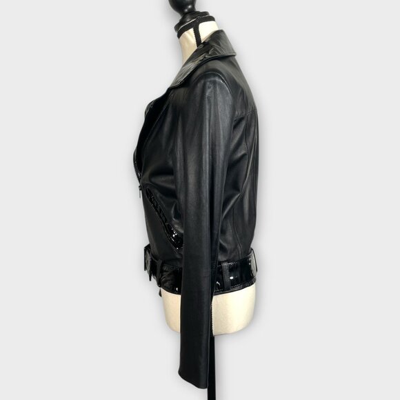 *RARE* Leather Moto Jacket Coat by Montreal Designer Veronique D’Aragon MEDIUM - Picture 3 of 9